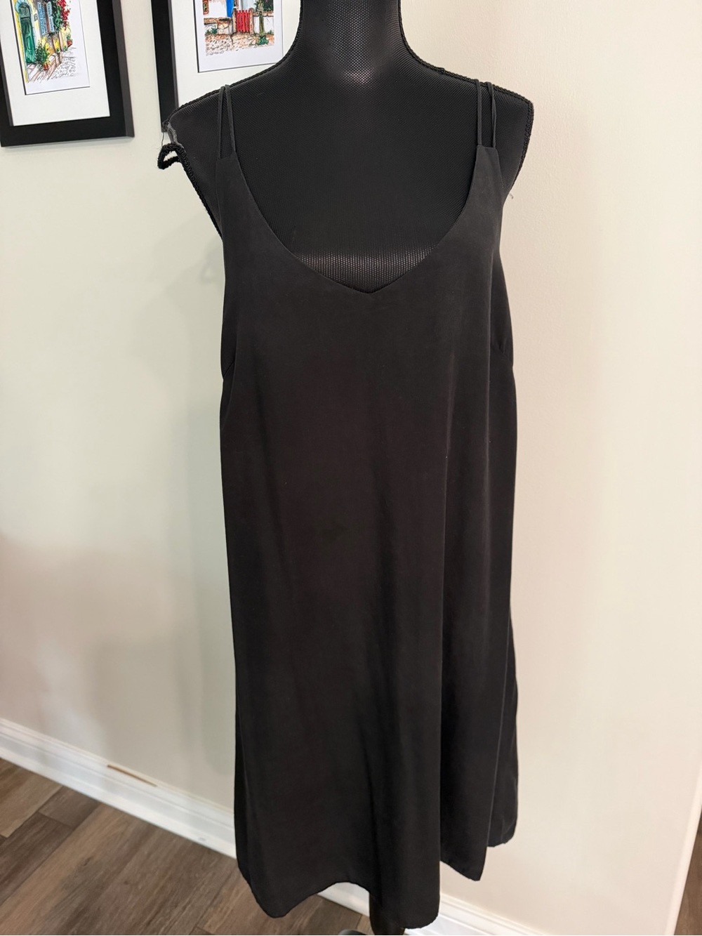 Cuyana Women’s Black Spaghetti Straps Slip Mini Dress L